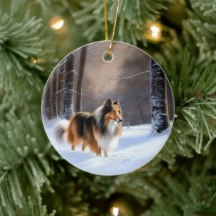Ornamento De Cerâmica Collie, deixa nevar o Natal