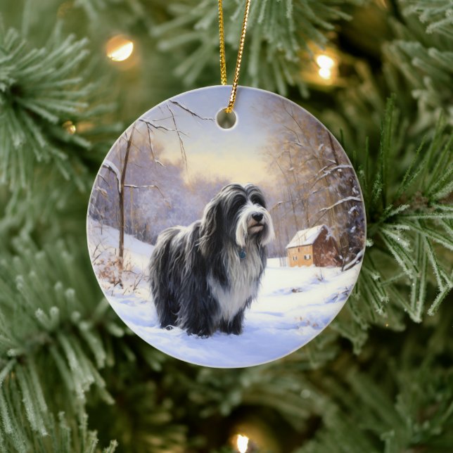 Ornamento De Cerâmica Collie, deixe nevar o Natal (Árvore)