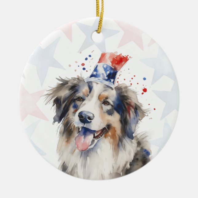 Ornamento De Cerâmica Collie Dog, 4th of july Personalized (Frente)