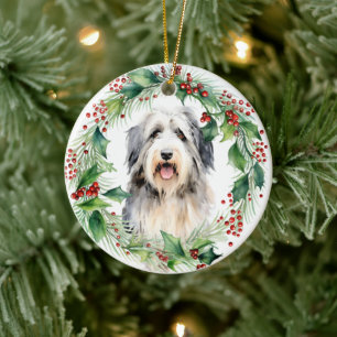 Ornamento De Cerâmica Collie Holly Wreath Christmas