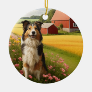 Ornamento De Cerâmica Collie Padrão na Fazenda