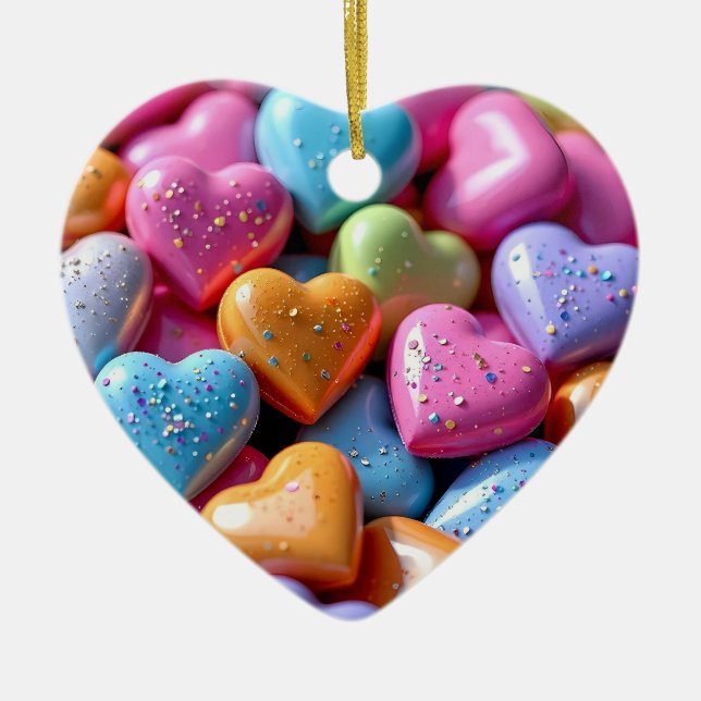 Ornamento De Cerâmica Colorful Candy Love Hearts (Frente)