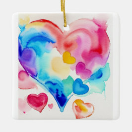 Ornamento De Cerâmica Colorful Hearts Cluster, Whimsical Love Symbol