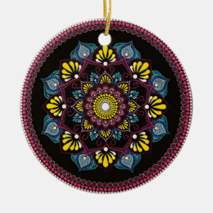 Ornamento De Cerâmica Colorida Dot Art Mandala   Sacred Geometry Boho