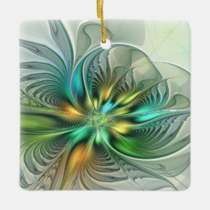 Ornamento De Cerâmica Colorida Fantasy Abstrato Flor Arte Fractal