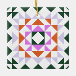 Ornamento De Cerâmica Colorida Moderna Quilt Block Geométrico Roxo Verde