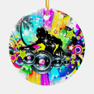 Ornamento De Cerâmica Colorida Music DJ