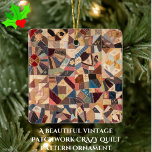 Ornamento De Cerâmica Colorida Vintage Patchwork Louca Quilt<br><div class="desc">Este ornamento cerâmico impressionante apresenta a design de uma bela manta de amizade vitoriana feita no final do século XIX. Desfrute dos detalhes intrincados e coloridos da obra original de colheita, incluindo flores, pássaros, folhas, borboleta, navio, lua e estrela, e anéis de encravamento. Em vários tons de rosa empoeirado, marrom,...</div>