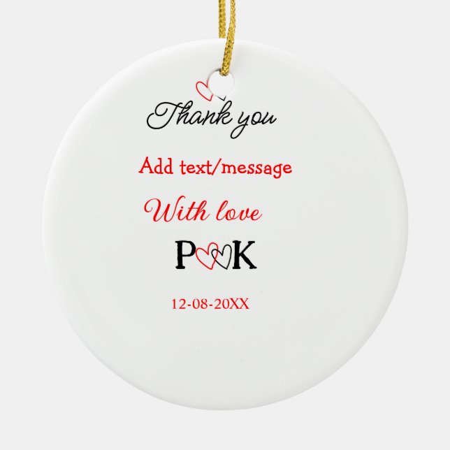 Ornamento De Cerâmica Com amor adicione carta do nome do casal obrigado  (Frente)