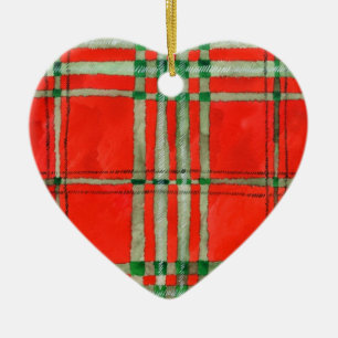 ORNAMENTO DE CERÂMICA COM CORAÇÃO TARTAN VERMELHO 