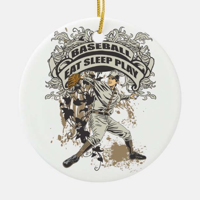 Ornamento De Cerâmica Coma, durma, jogue o basebol (Frente)