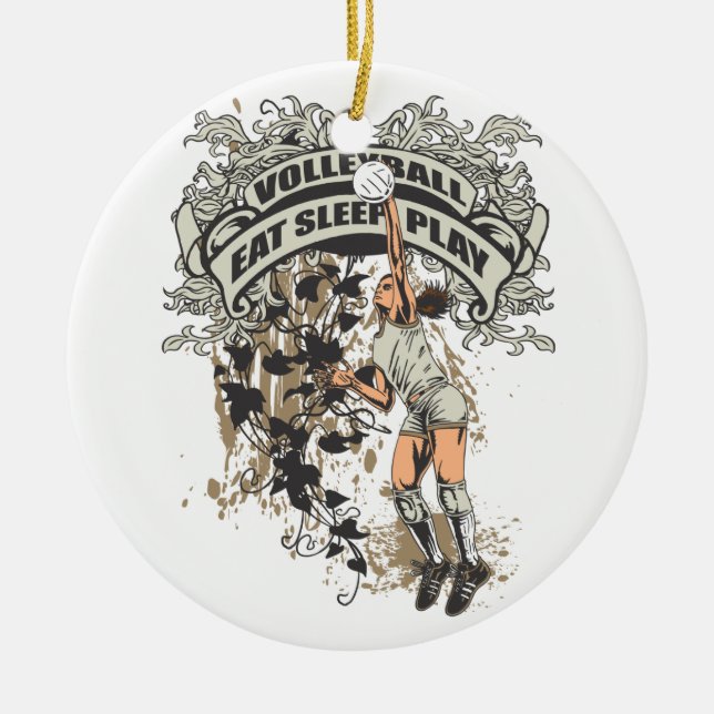 Ornamento De Cerâmica Coma, durma, jogue o voleibol (Frente)