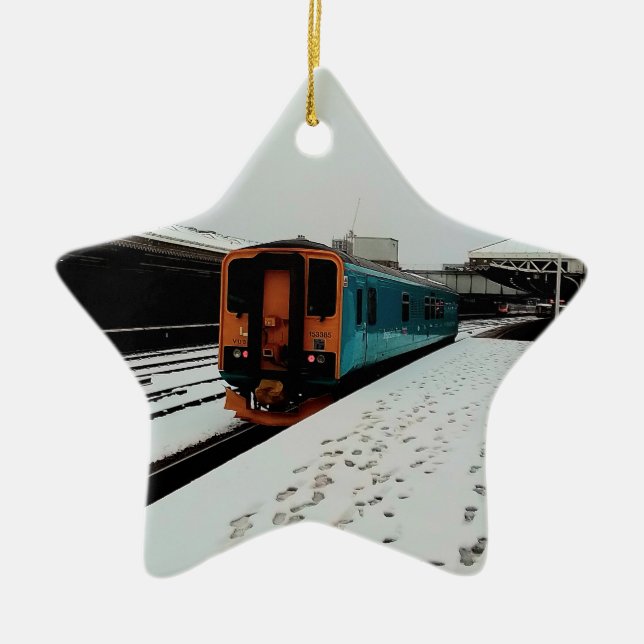 Ornamento De Cerâmica Comboio amarelo e turquesa (Frente)