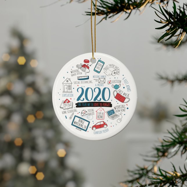 Ornamento De Cerâmica Comemorativa do Quarantine Christmas Funny 2020 (2020 Pandemic Commemoration Circle Ceramic Ornament)