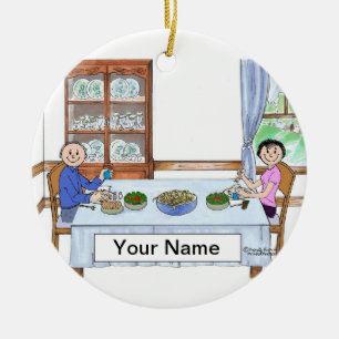 Ornamento De Cerâmica Comensal da família, casal - desenhos animados