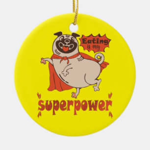 Ornamento De Cerâmica Comer é o meu super poder, estilo cômico de manto