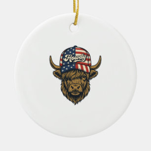 Ornamento De Cerâmica Como vai Vaca Highland Patriótica Desenho Western