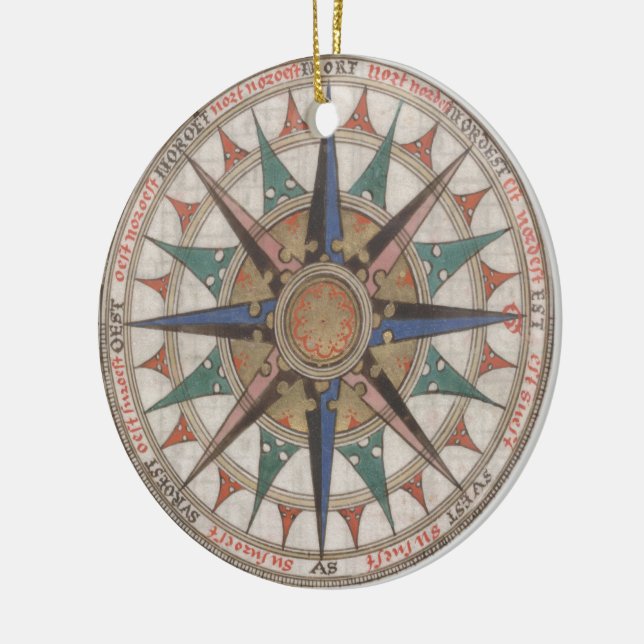 Ornamento De Cerâmica Compass Náutico Histórico (1543) (Esquerda)