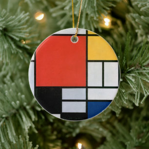 Ornamento De Cerâmica Composição de Piet Mondrian Vermelho Amarelo Azul