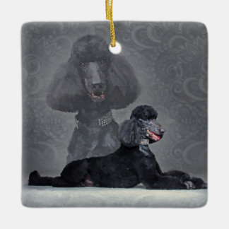 Ornamento De Cerâmica Composição preta elegante da caniche padrão