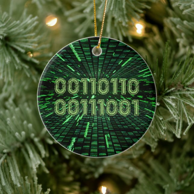 Ornamento De Cerâmica Computação verde vibrante com código binário 69 do (Árvore)