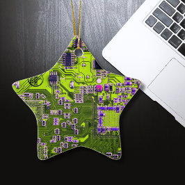 Ornamento De Cerâmica Computer Geek Circuit Board Neon Yellow