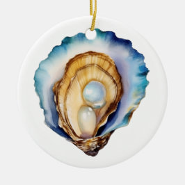 Ornamento De Cerâmica Concha de Ostra Aquarela