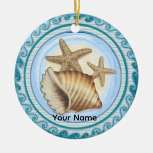 Ornamento De Cerâmica Concha e Estrela do Mar
