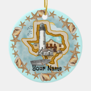 Ornamento De Cerâmica Conchas do Texas Lighthouse Ornament