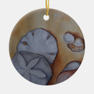 Ornamento De Cerâmica Conchas na Pintura de Aquarela de Seashore