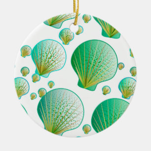 Ornamento De Cerâmica Conchas verdes de marisco em branco