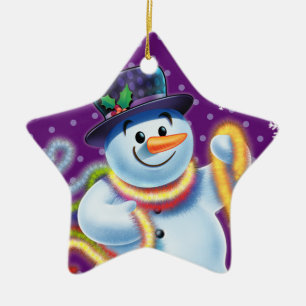 Ornamento De Cerâmica Condecoração de árvore de Natal nas estrelas Snowm