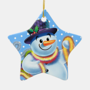 Ornamento De Cerâmica Condecoração de árvore de Natal nas estrelas Snowm