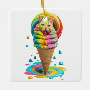 Ornamento De Cerâmica Cone de Sorvete de Gato Fofo colorido