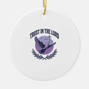 Ornamento De Cerâmica Confie no Senhor Pombo Desenho de Camiseta Cristã_