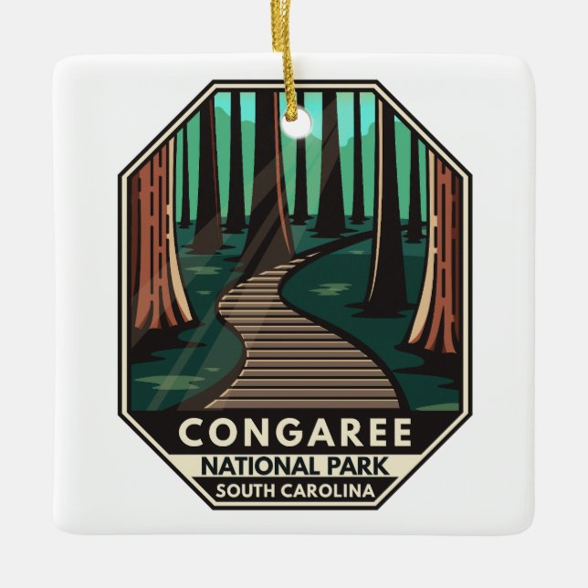 Ornamento De Cerâmica Congaree National Park Retro Emblem (Frente)