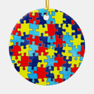 Ornamento De Cerâmica Consciência-Quebra-cabeça do autismo por Shirley