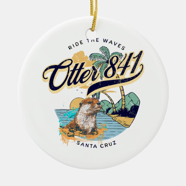 Ornamento De Cerâmica Conselho de Surf 841 surfing Otter 841 California (Frente)