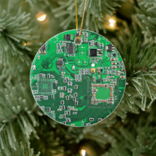 Ornamento De Cerâmica Conselho do circuito do Geek do computador verde