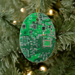 Ornamento De Cerâmica Conselho do circuito do Geek do computador verde