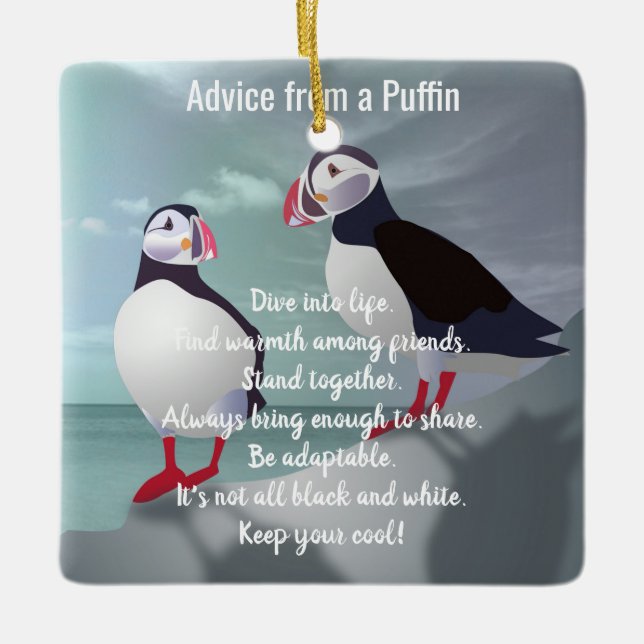Ornamento De Cerâmica Conselhos de um Design Puffin (Frente)