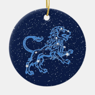 Ornamento De Cerâmica Constelação de Leão e Signo do Zodíaco com Estrela