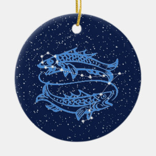 Ornamento De Cerâmica Constelação de Peixes e Signo do Zodíaco com Estre