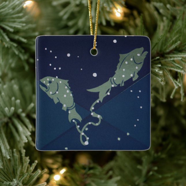 Ornamento De Cerâmica Constelação de Peixes Peixes Zodíaco Astrologia Vi (Árvore)