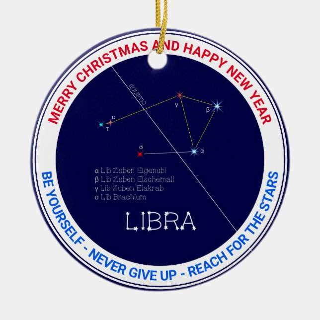 Ornamento De Cerâmica Constelação Zodiac Libra (Frente)