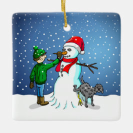 Ornamento De Cerâmica Construção de boneco de neve