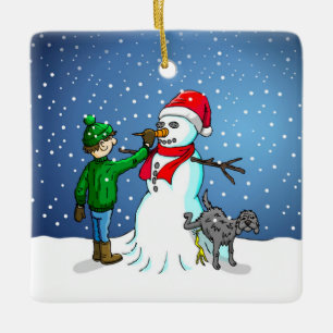 Ornamento De Cerâmica Construção de boneco de neve