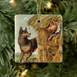 Ornamento De Cerâmica Conto de fadas do vintage, três porcos pequenos e