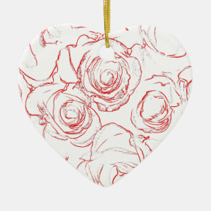 Ornamento De Cerâmica Contornos do Rosa vermelha