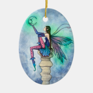 Ornamento De Cerâmica Conversa com a Fada da Lua Arte Fantasia